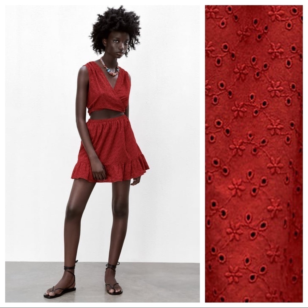 🌹NWT. Zara Brick Cutwork Embroidery Mini Dress. Size XS.